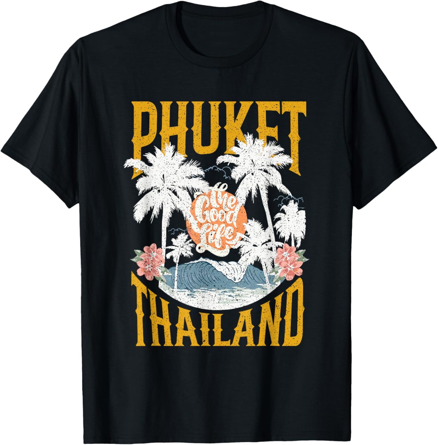 Vintage Retro Palm Trees Beach Vibes Phuket Thailand T-Shirt - T-Shirt | Black