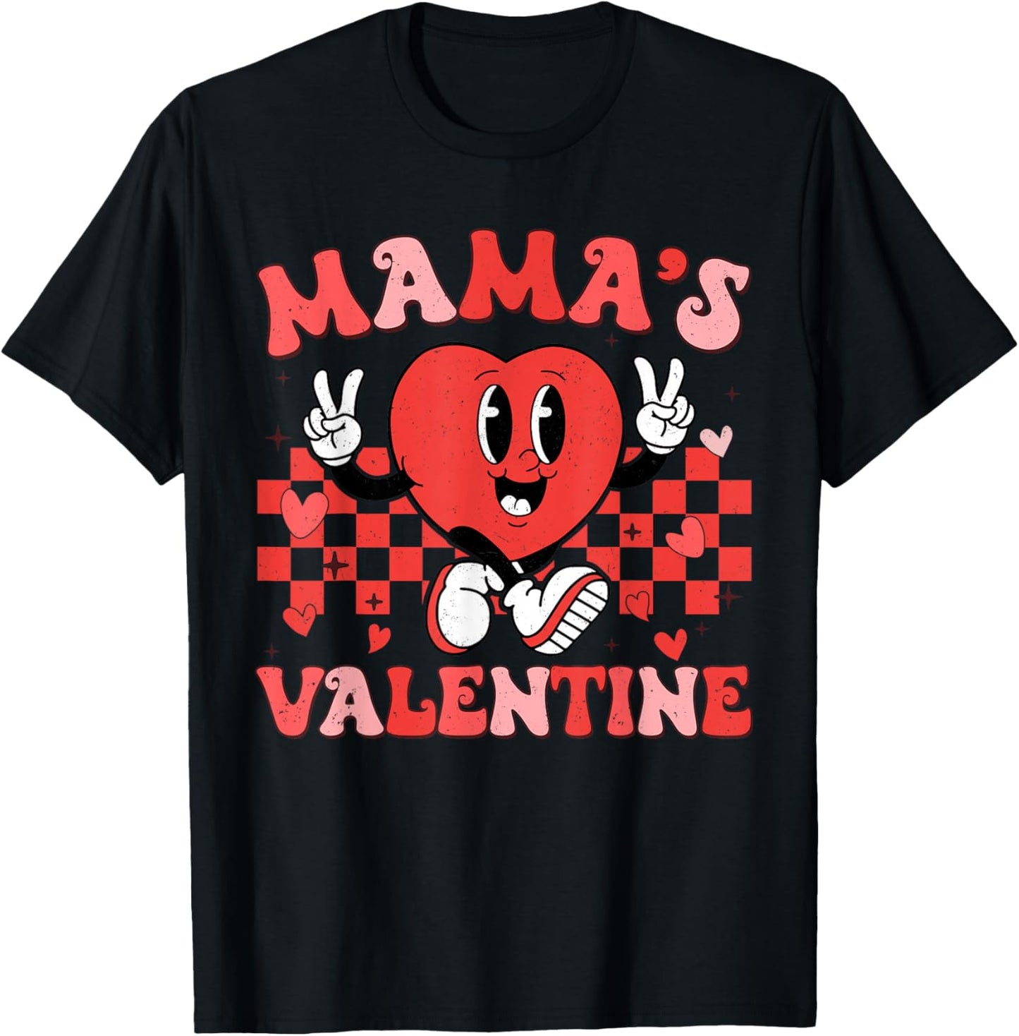 Retro Groovy Mama is My Valentine Cute Heart Boys Girls Kids T-Shirt - T-Shirt | Black