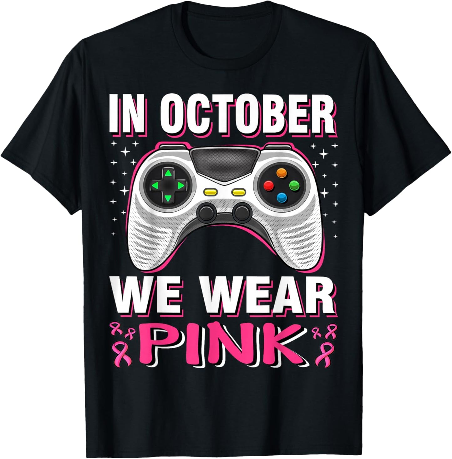 In October We Wear Pink Breast Cancer Gaming Kids Boys Youth T-Shirt - T-Shirt | Black