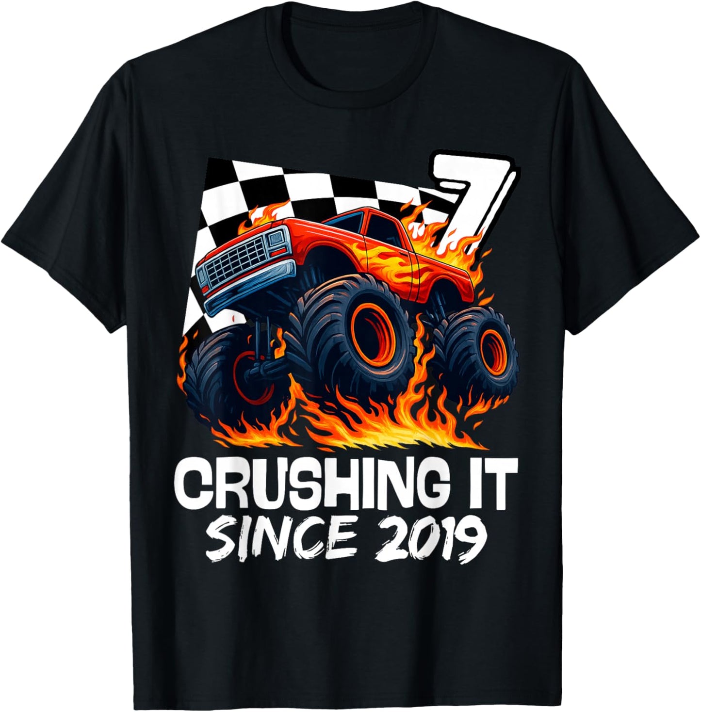 Birthday Monster Truck 7 Year Old Boys 7th Party Born 2019 T-Shirt - T-Shirt | Black