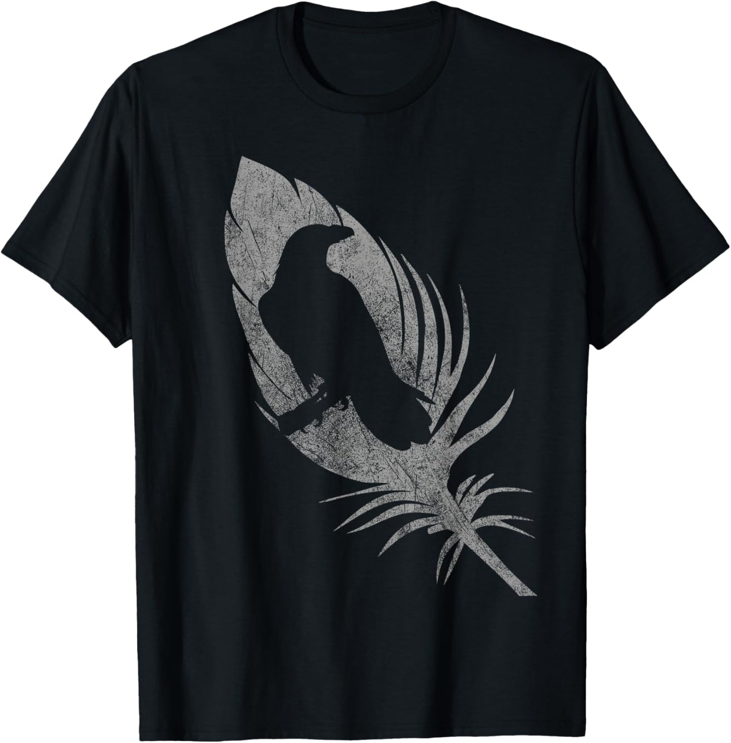 Raven silhouette beautiful crow feather distressed gothic T-Shirt - T-Shirt | Black