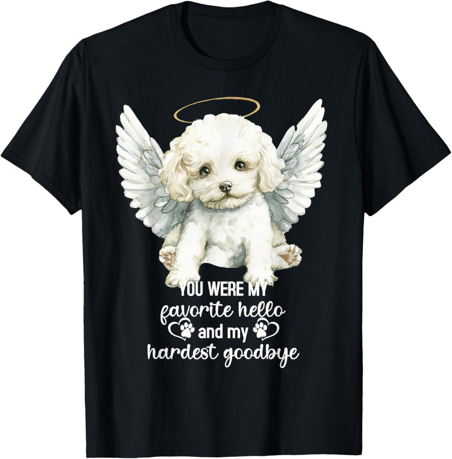 Bichon Frise Dog Memorial Angel Paw Prints Wings Pet Loss Women Kids T-Shirt - T-Shirt | Black