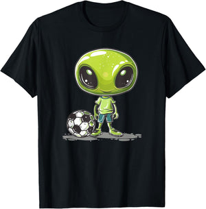 Cute Alien Soccer I Kids Soccer Alien T-Shirt - T-Shirt | Black