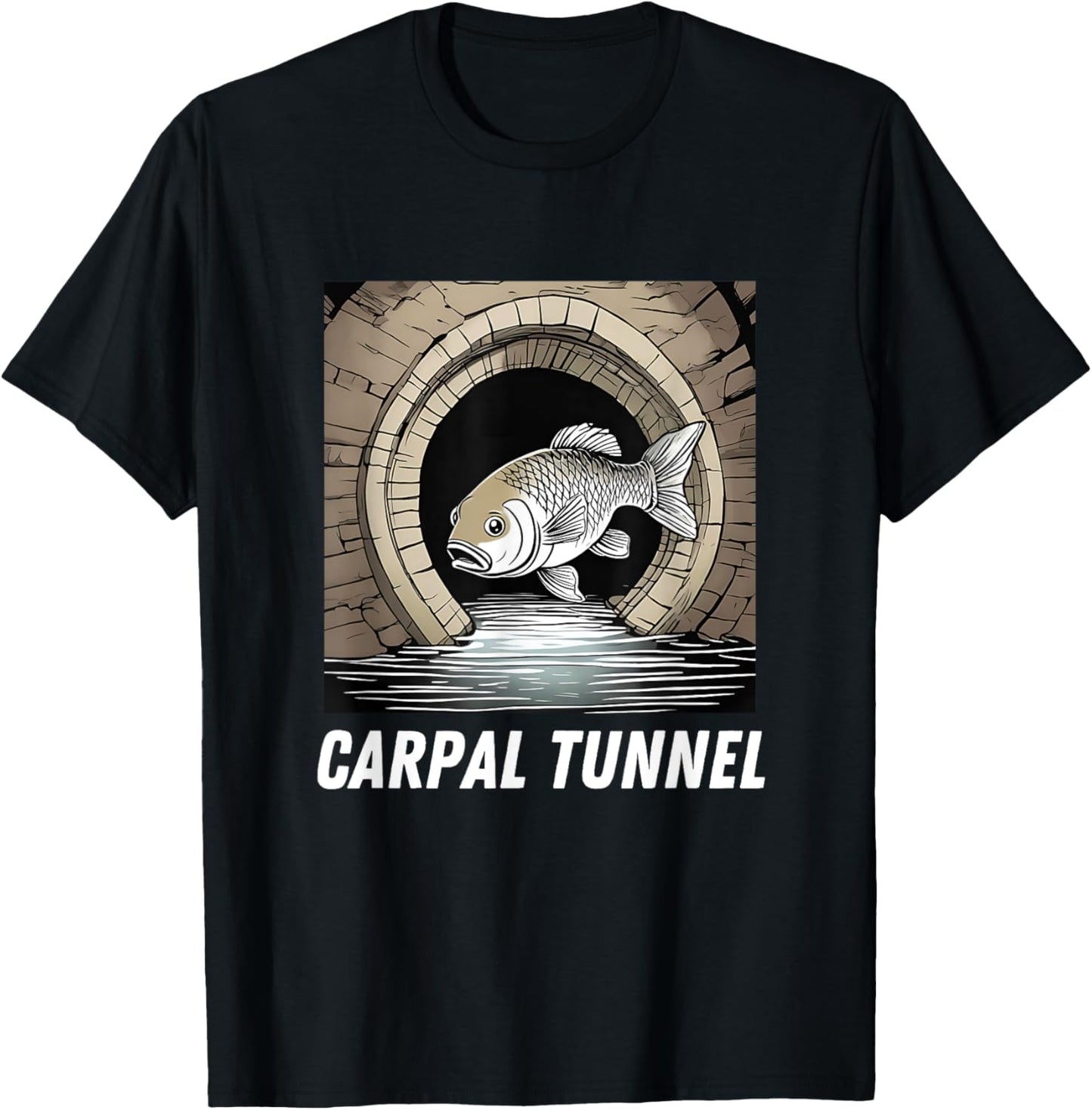 Carpal Tunnel Carp Fish in a Tunnel Pun Dad Joke Developer T-Shirt - T-Shirt | Black