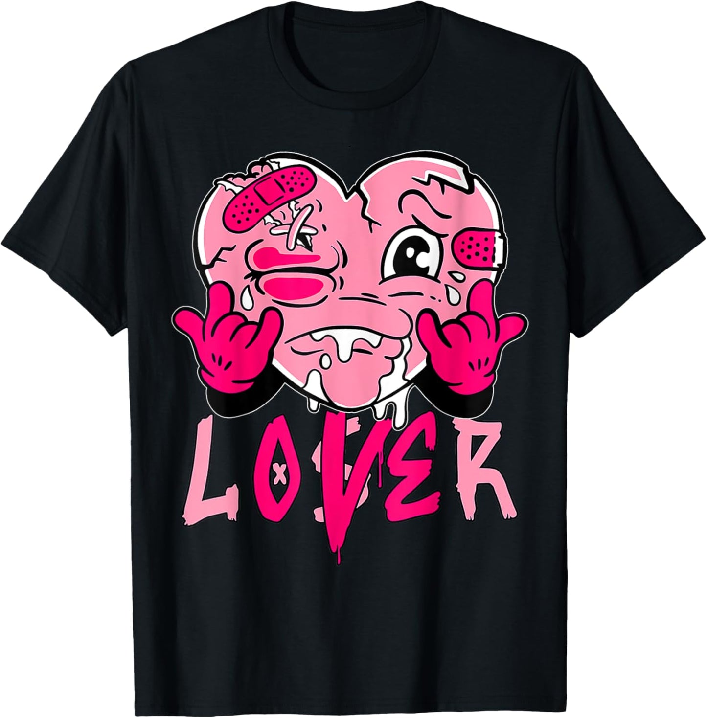 Pink Loser Lover Pink Drip Heart Matching Women T-Shirt - T-Shirt | Black