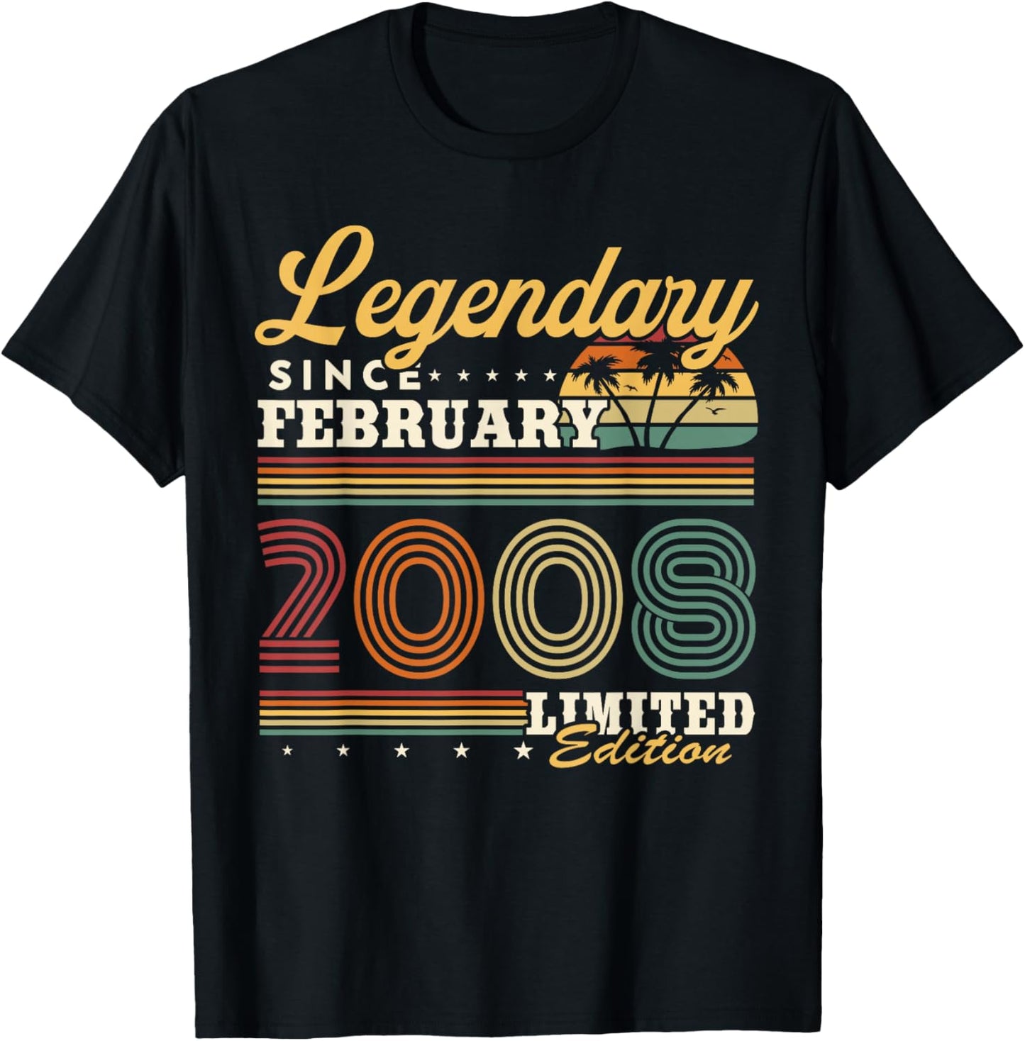 Vintage Birthday Gift 18 Years Born in February 2008 T-Shirt - T-Shirt | Black
