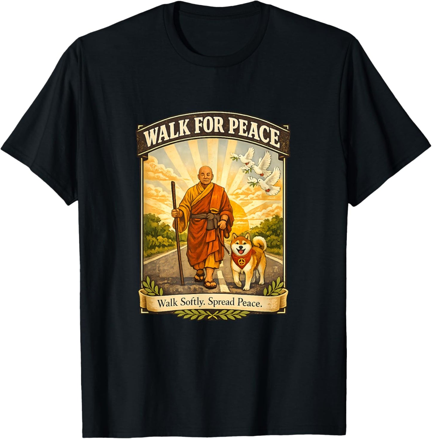 Walk for Peace Zen Monk and Aloka T-Shirt - T-Shirt | Black