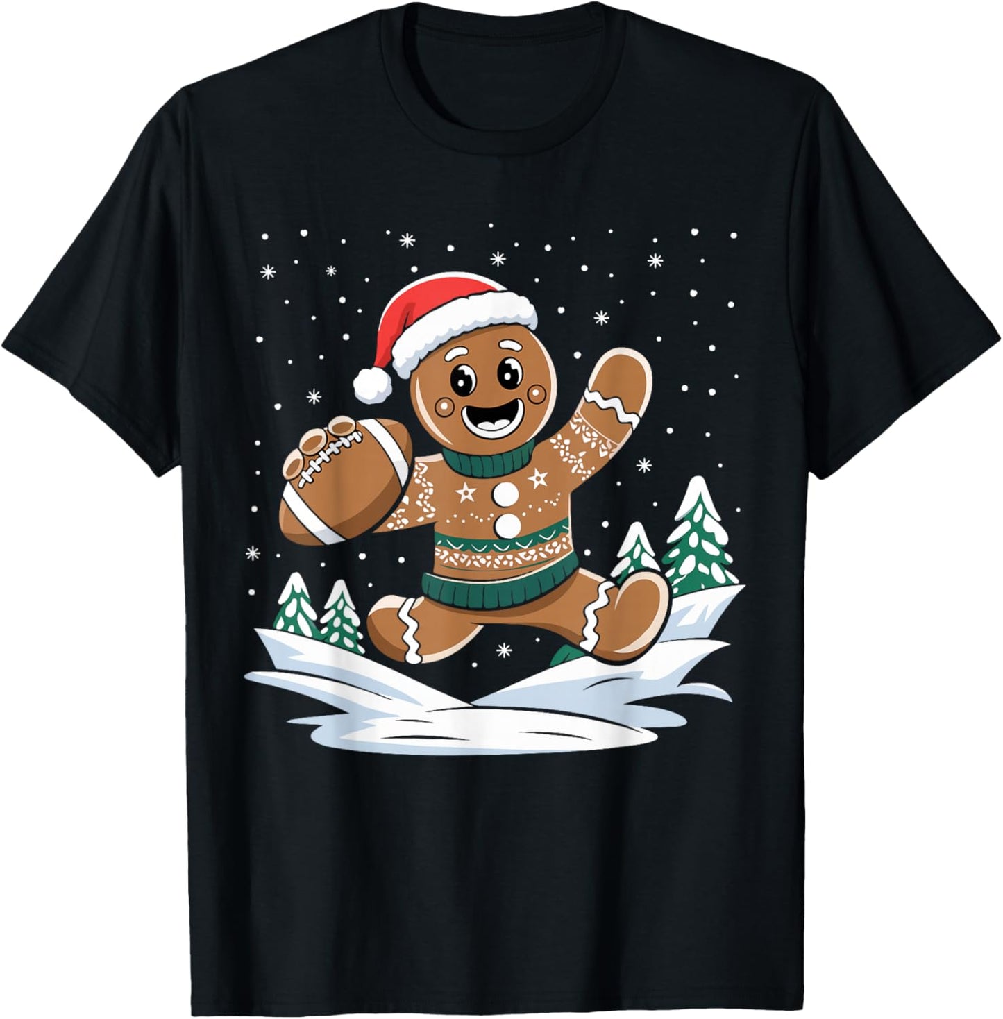 Gingerbread Man Football Ugly Christmas Pajamas Costume T-Shirt - T-Shirt | Black