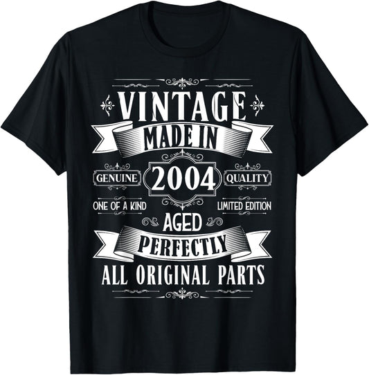 Vintage 21st birthday men Born 2004 21 years old Bday T-Shirt - T-Shirt | Black