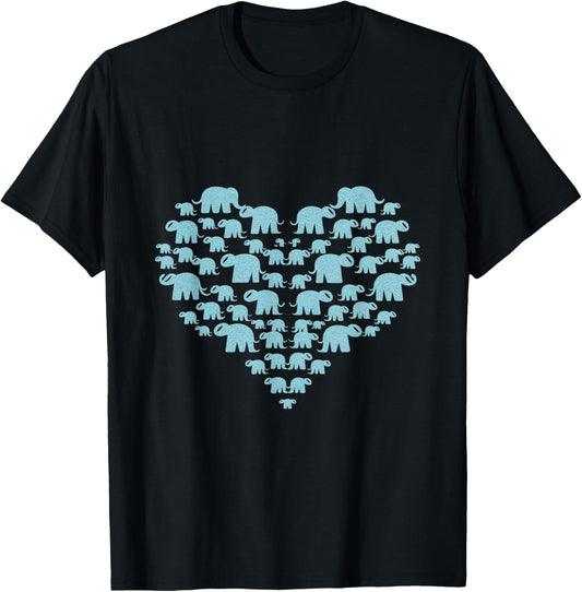 Heart Elephants Love Animal Wildlife Elephant T-Shirt - T-Shirt | Black