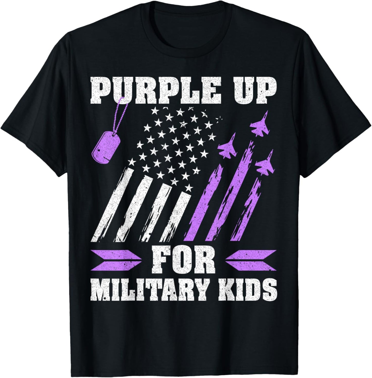 Purple Up for Military Kids Military Child Month USA Flag T-Shirt - T-Shirt | Black