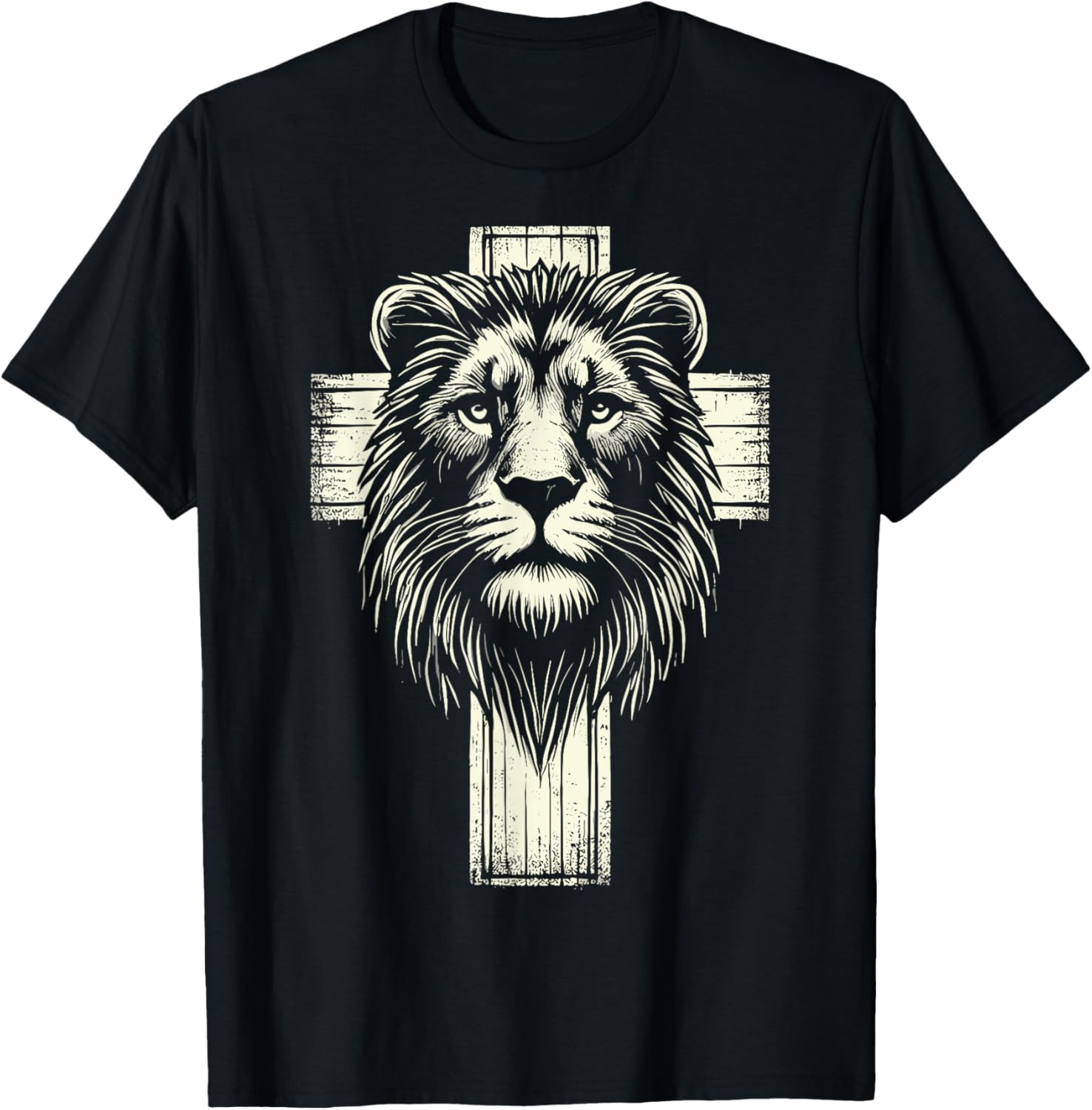 Lion of Judah Christian Lion Cross T-Shirt - T-Shirt | Black