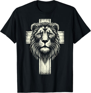 Lion of Judah Christian Lion Cross T-Shirt - T-Shirt | Black