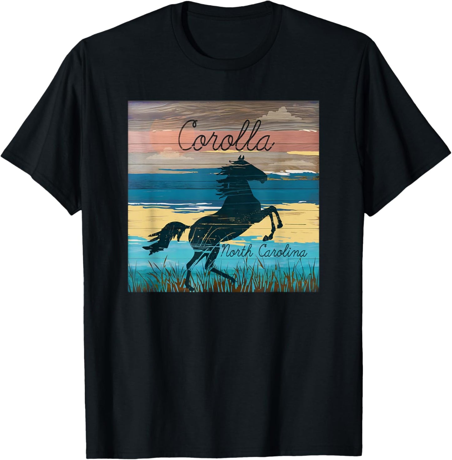 Corolla NC Outer Banks Wild Horses Nautical Coastal Beach T-Shirt - T-Shirt | Black