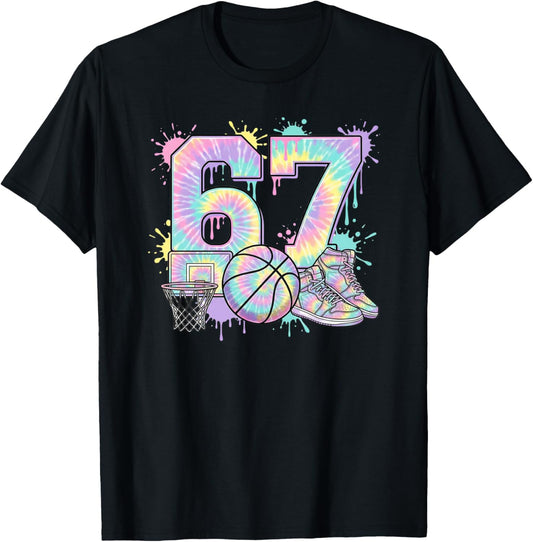 67 6 7 6/7 6-7 Meme Costumes Tiedye, de Basket, Cerceau Haut de Gamme T-Shirt - T-Shirt | Black