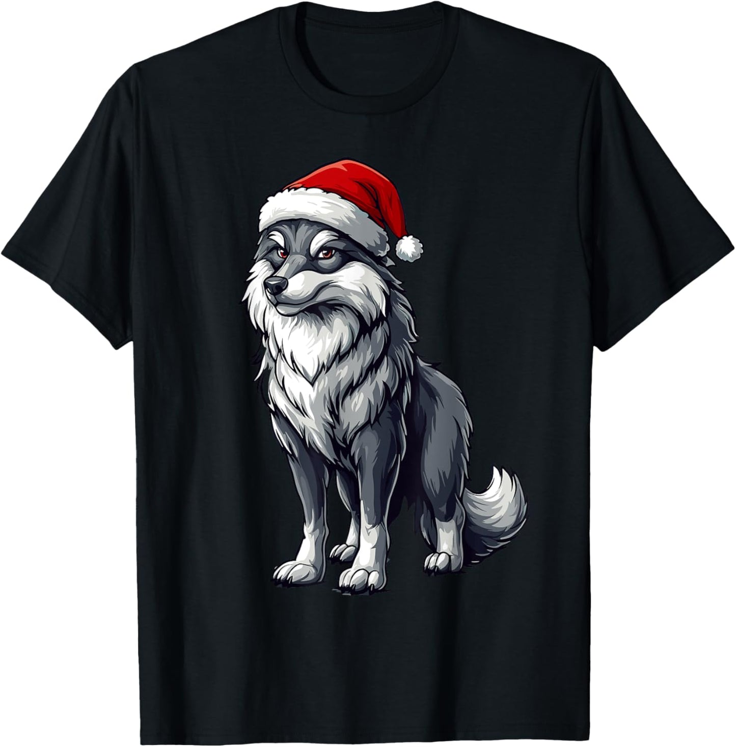 Wolf Santa Hat Boys Girls Kids Wolf Lovers Christmas Pajama T-Shirt - T-Shirt | Black