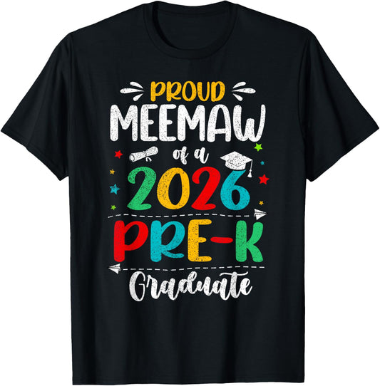 Proud Meemaw of A 2026 Pre K Graduate Boy Girl Kids T-Shirt - T-Shirt | Black