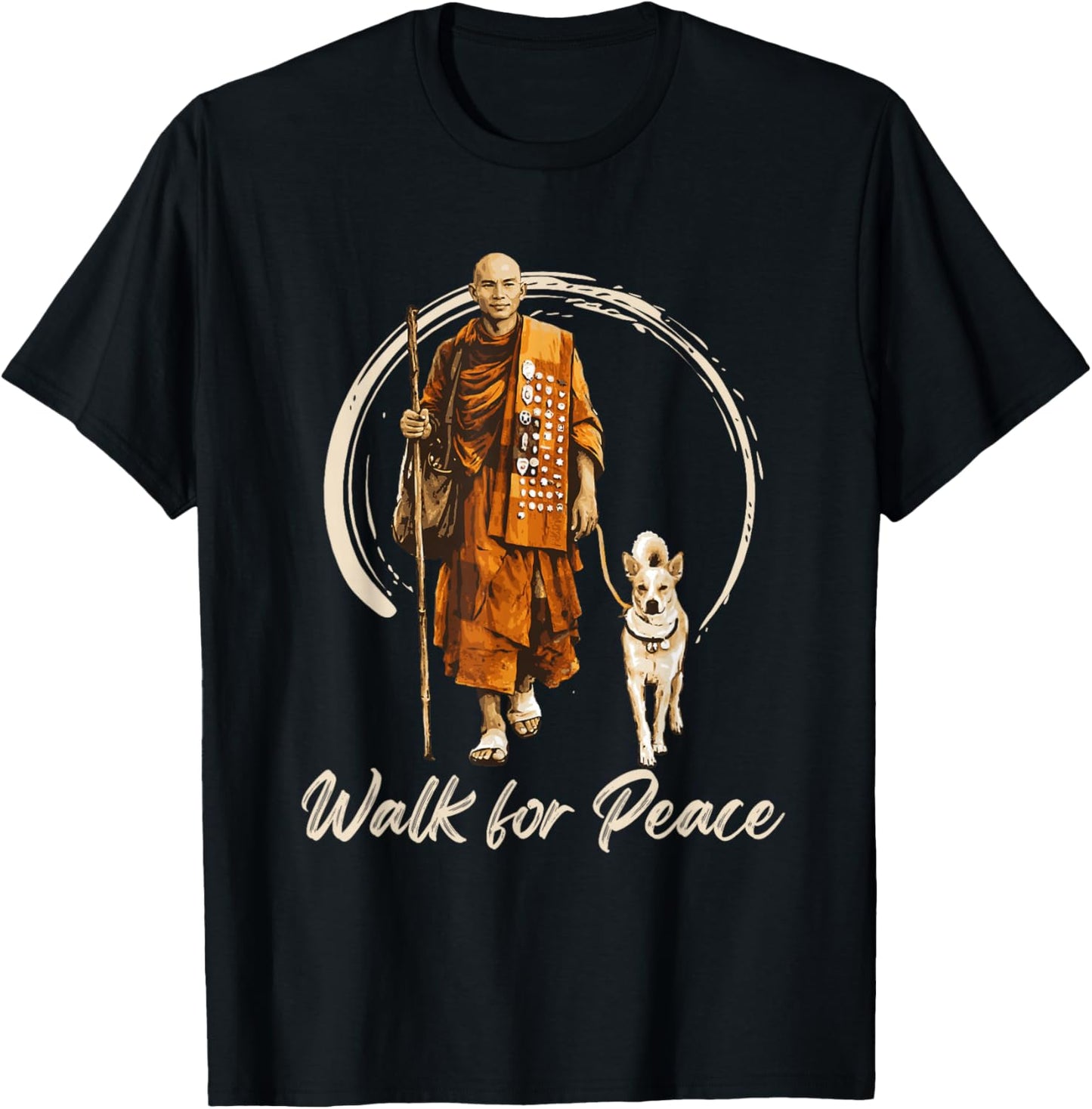 Peace Walking Monks and Aloka Dog Walk for Peace T-Shirt - T-Shirt | Black