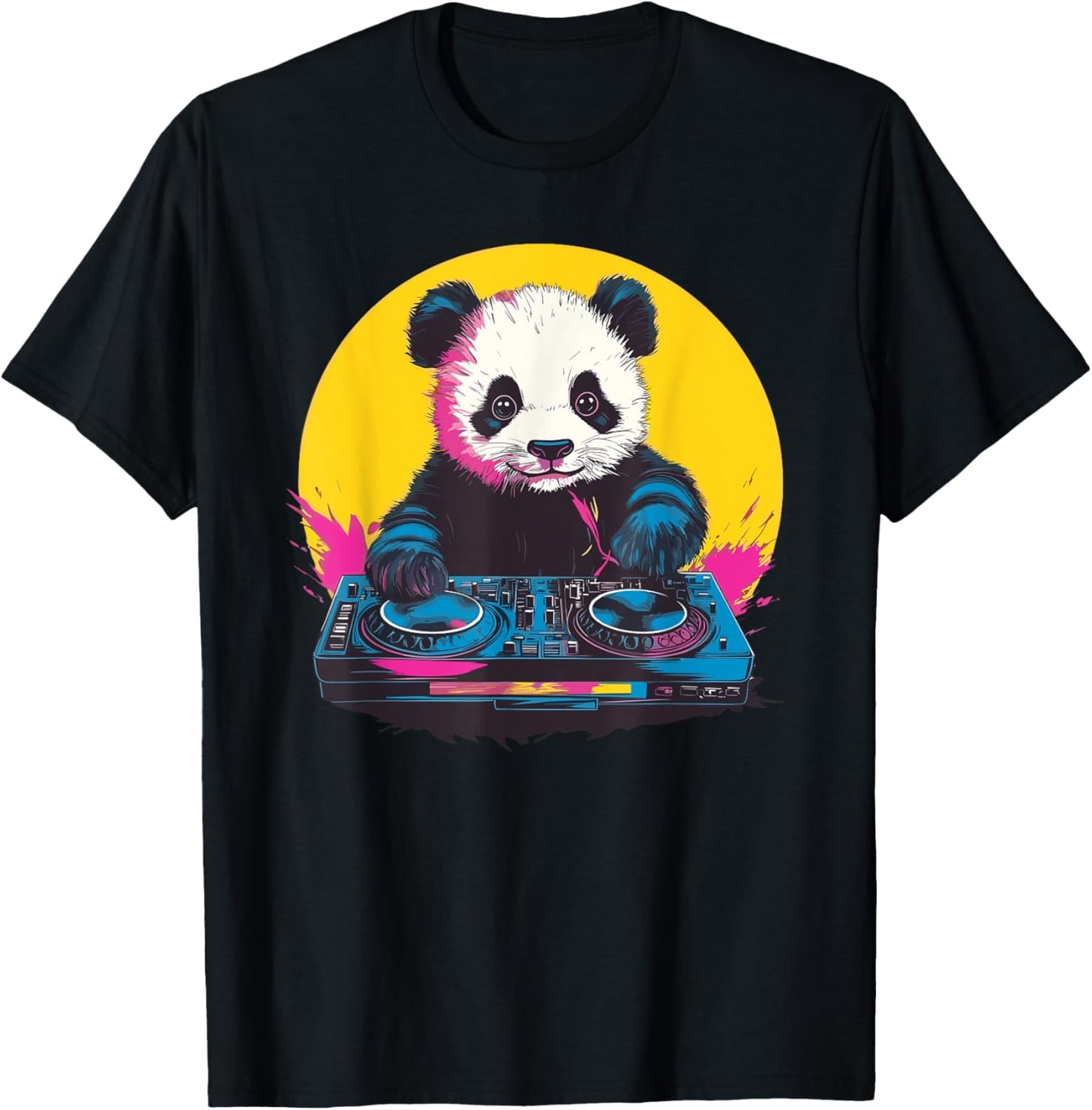 Panda DJ Mixing Decks Fun T-Shirt - T-Shirt | Black