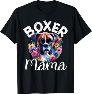 Boxer Mama watercolor floral Mom Dog lover Mother's Day T-Shirt - T-Shirt | Black