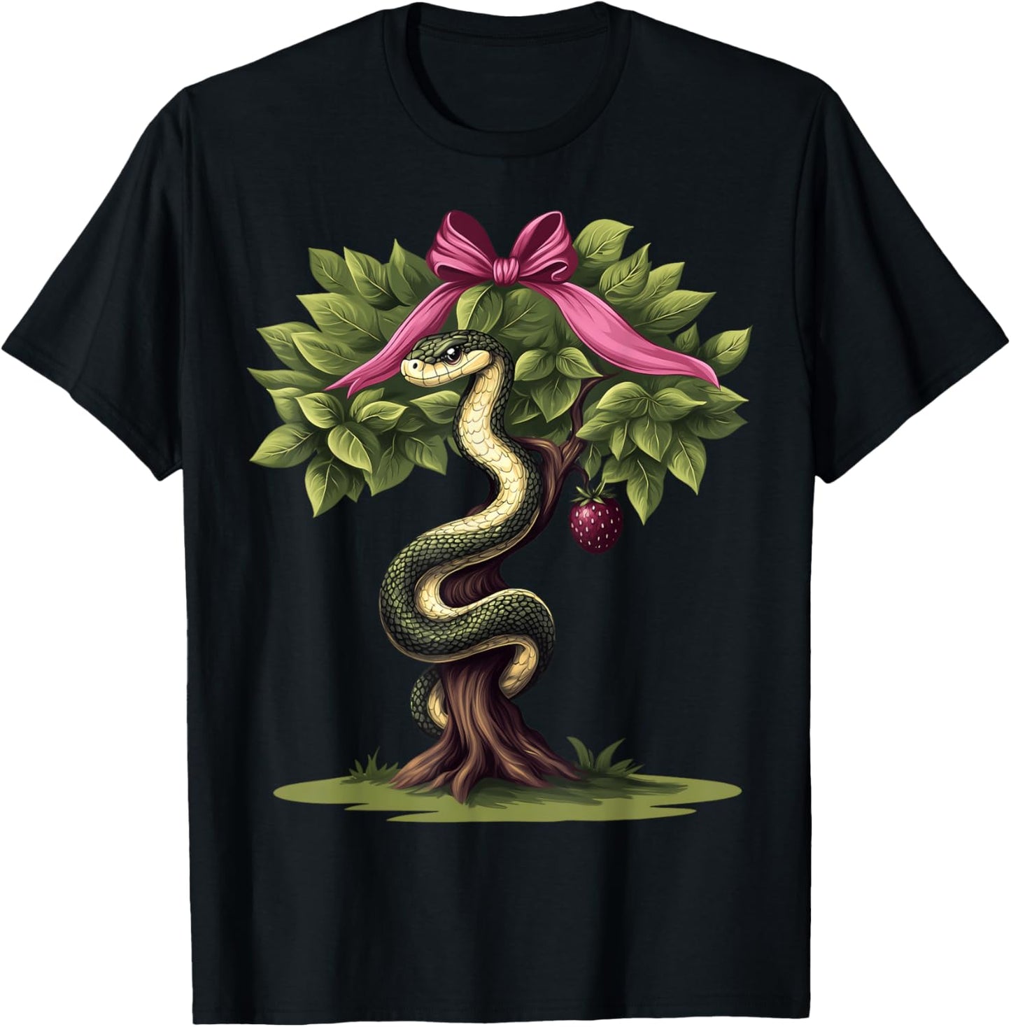 Coquette Bow Garden of Eden Religious Biblical Snake Girl T-Shirt - T-Shirt | Black