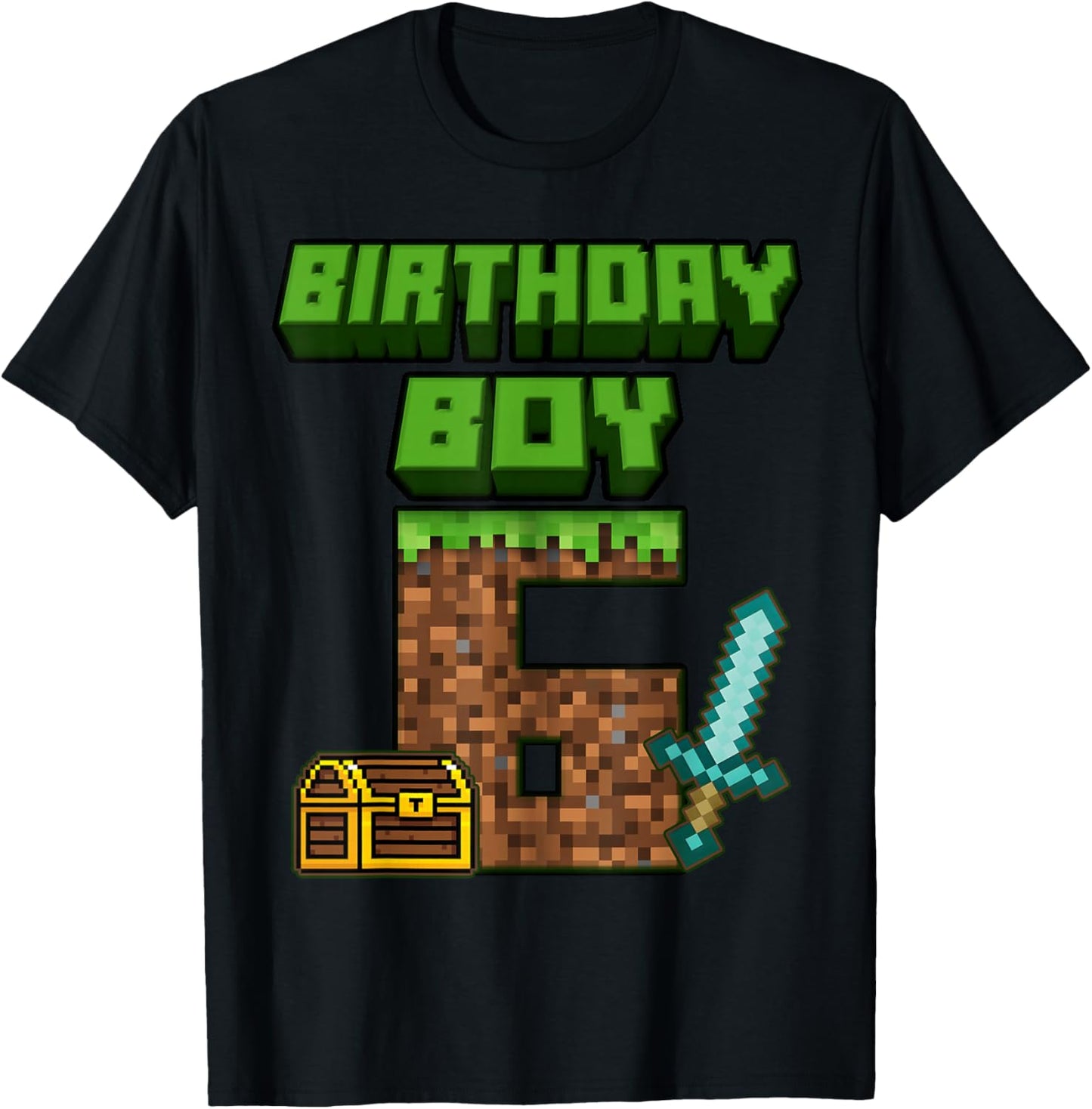 6th Birthday Boy 6 Years Old Gamer Pixel Birthday Boys T-Shirt - T-Shirt | Black