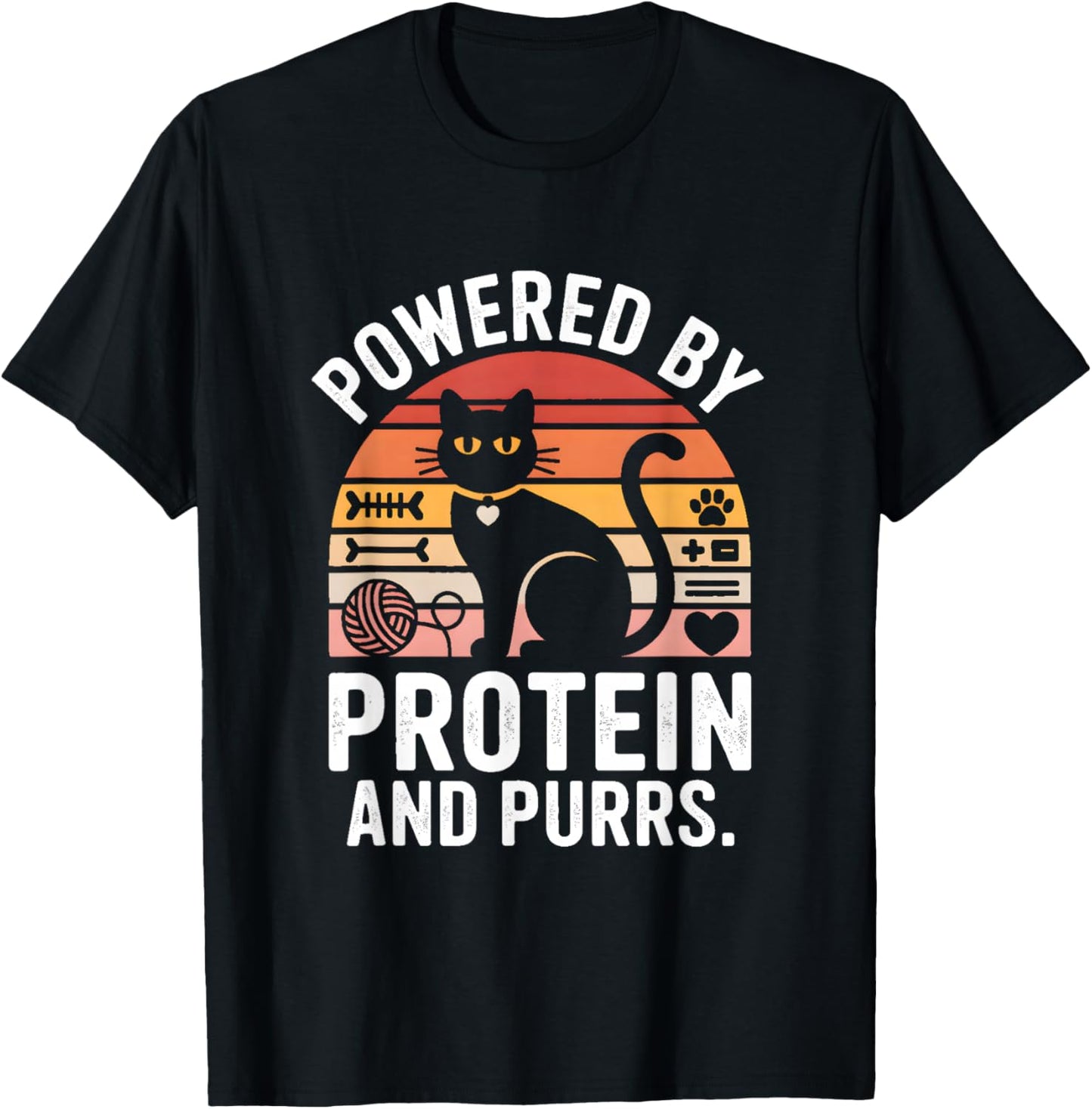 Powered by Protein and Purrs Funny Cat Fitness T-Shirt - T-Shirt | Black