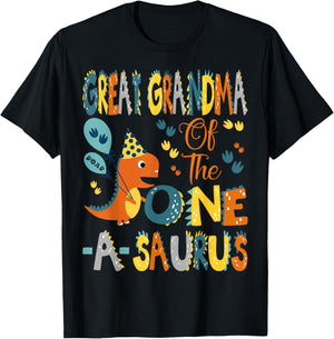 Great Grandma Of The One-A-Saurus 1St Birthday Dinosaur arty T-Shirt - T-Shirt | Black