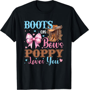 Boots or Bows Poppy Loves You Gender Reveal Family T-Shirt - T-Shirt | Black
