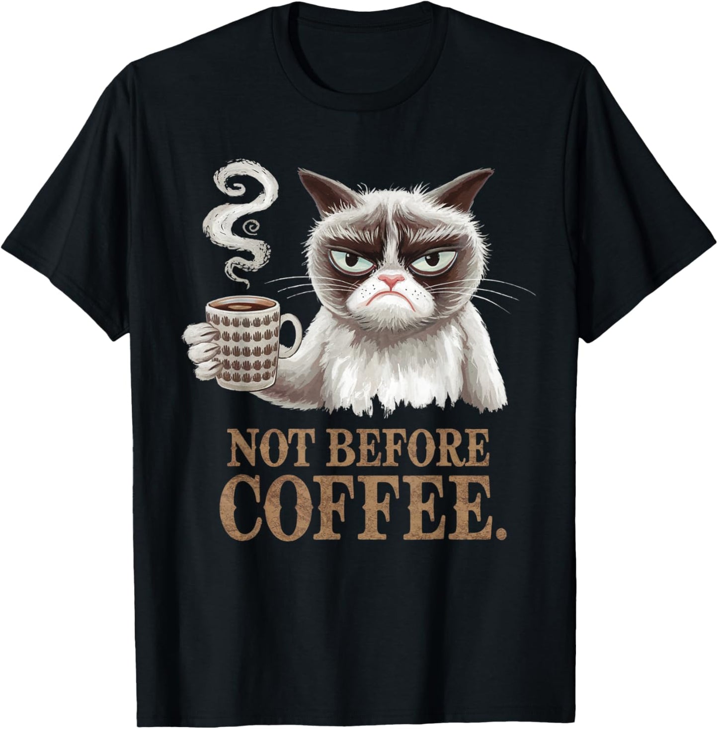 Not Before Coffee Funny Cat T-Shirt - T-Shirt | Black