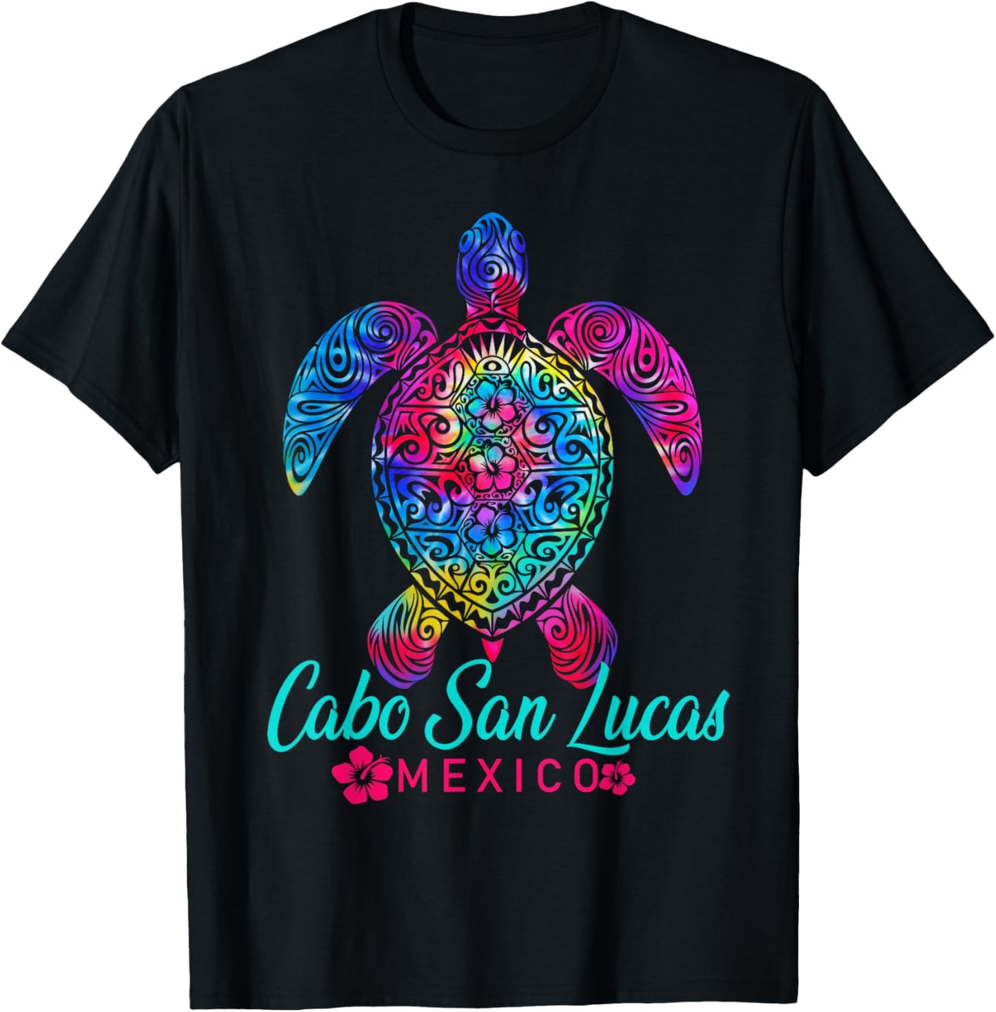 Cabo San Lucas Mexico Tribal Tie Dye Sea Turtle T-Shirt - T-Shirt | Black