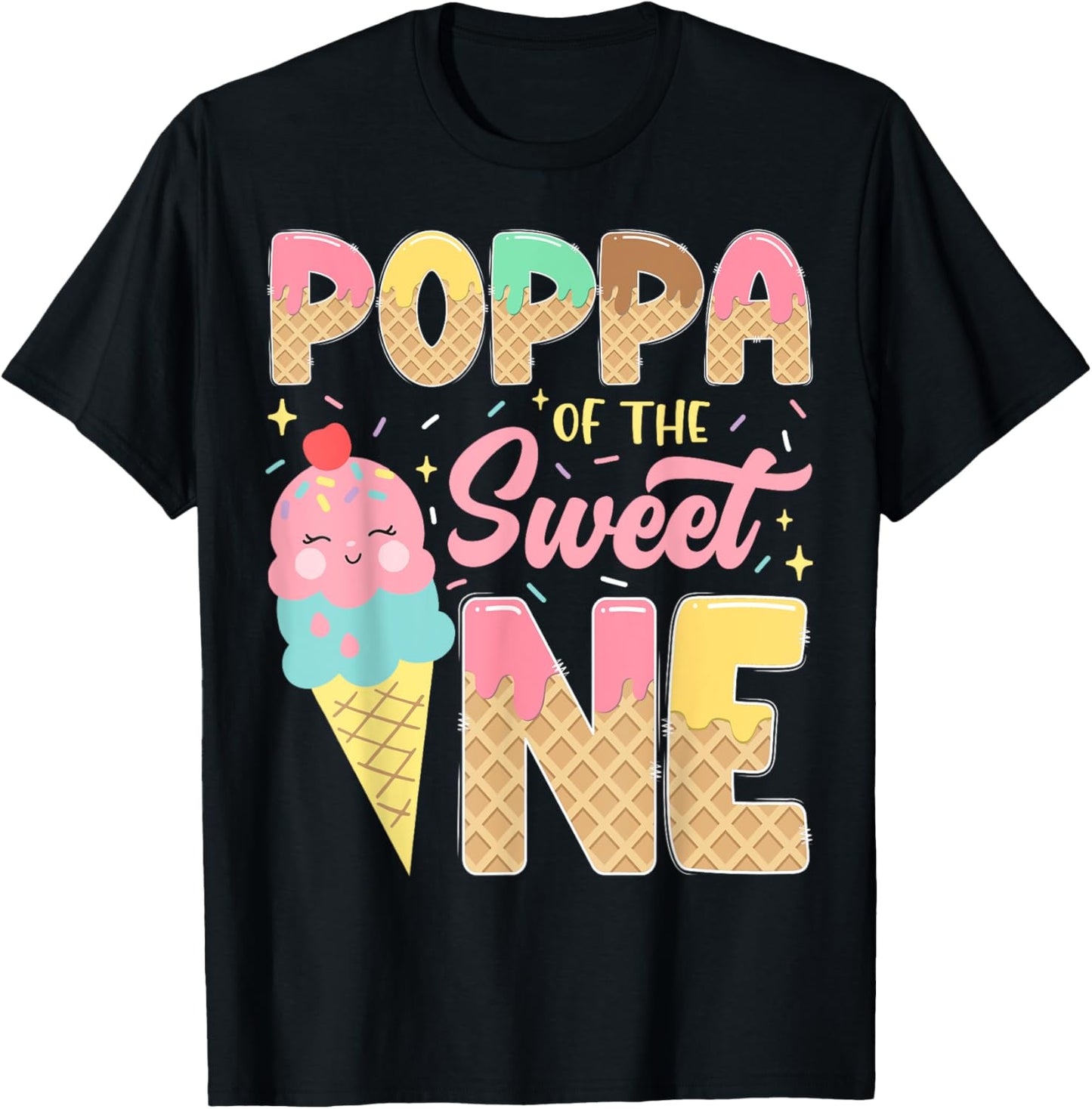 Poppa Of The Sweet One 1St Birthday Ice Cream Lover T-Shirt - T-Shirt | Black