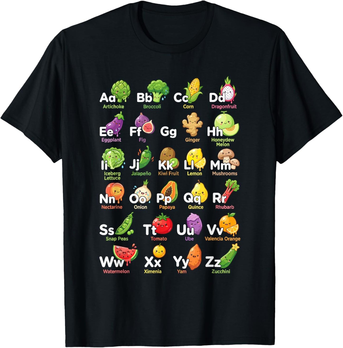 Alphabet ABCs Vegan Garden T-Shirt - T-Shirt | Black
