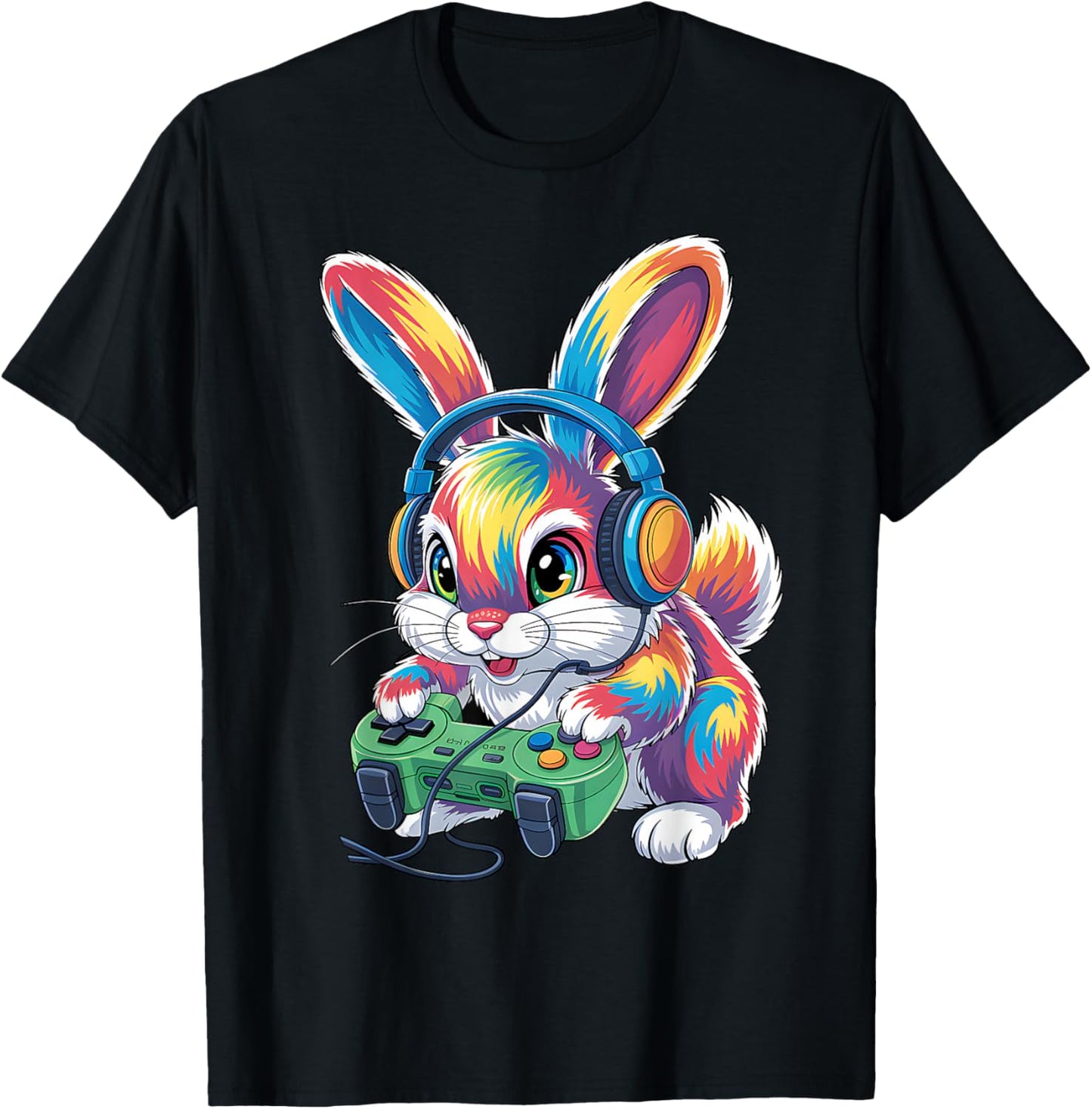 Gamer Bunny Video Colorful Games Boys Gaming Bunny Lover T-Shirt - T-Shirt | Black
