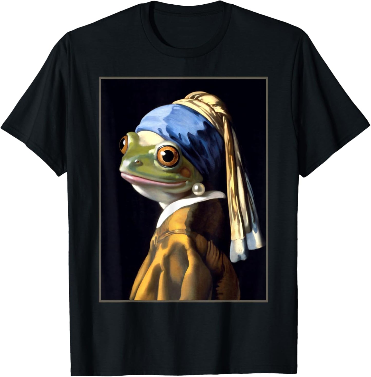 Funny Frog Vermeer’s Girl with a Pearl Earring Parody Meme T-Shirt - T-Shirt | Black