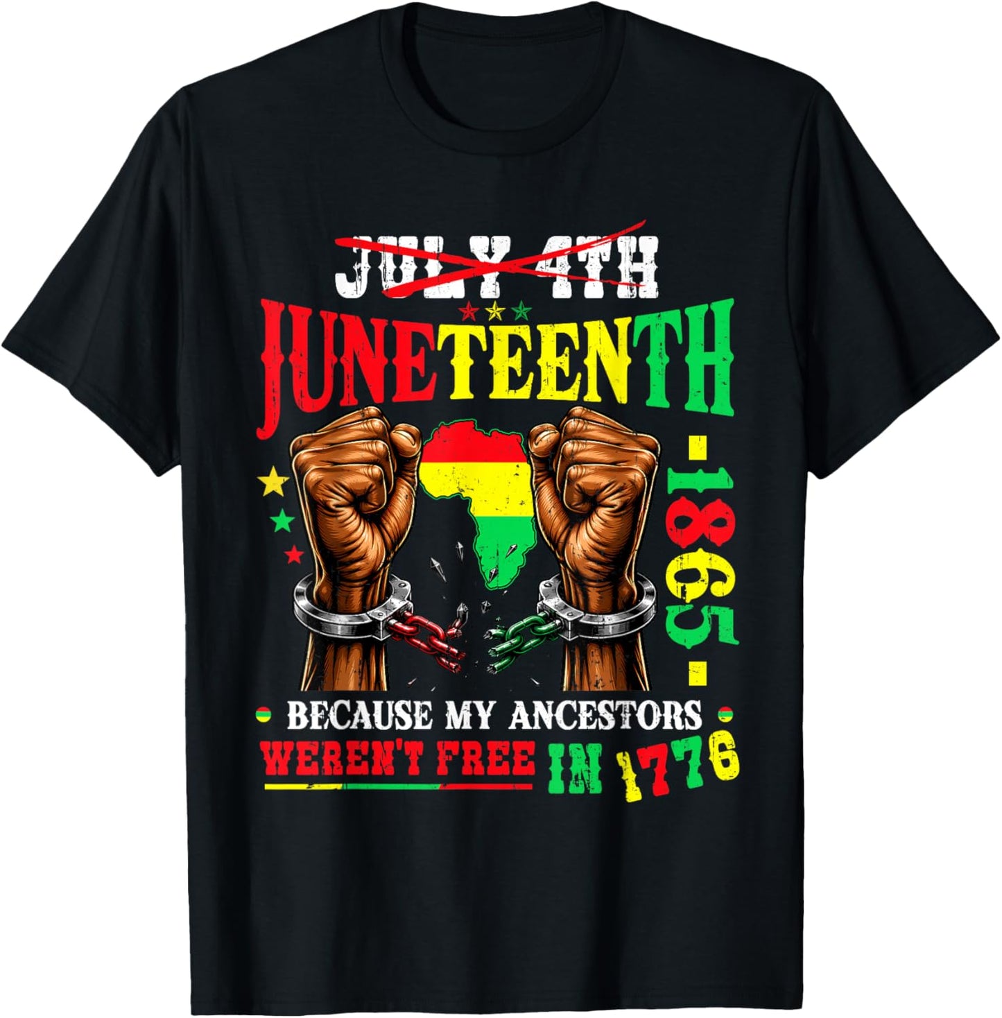 Juneteenth 1865 Afro African American 4th of July Men Women T-Shirt - T-Shirt | Black