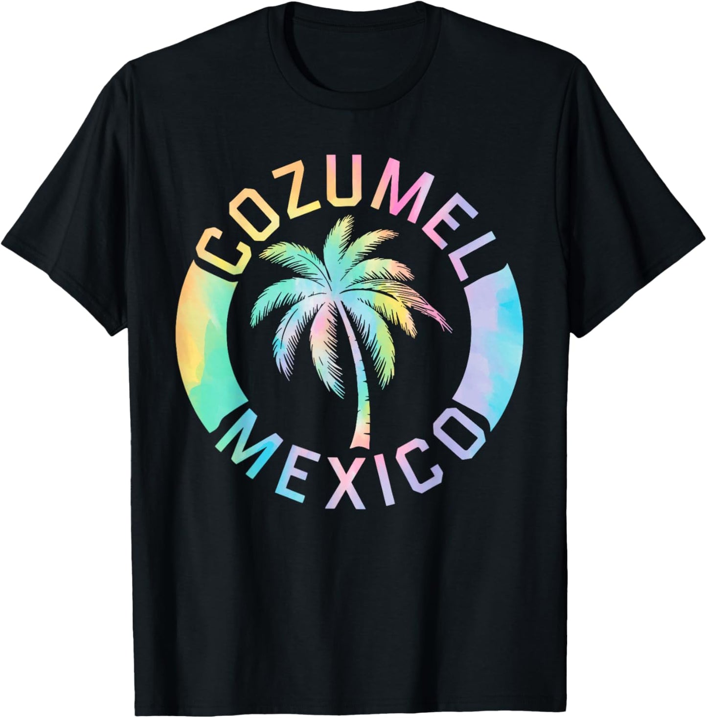 Cozumel Mexico Tie Dye Palm Tree Summer Vacation Matching T-Shirt - T-Shirt | Black