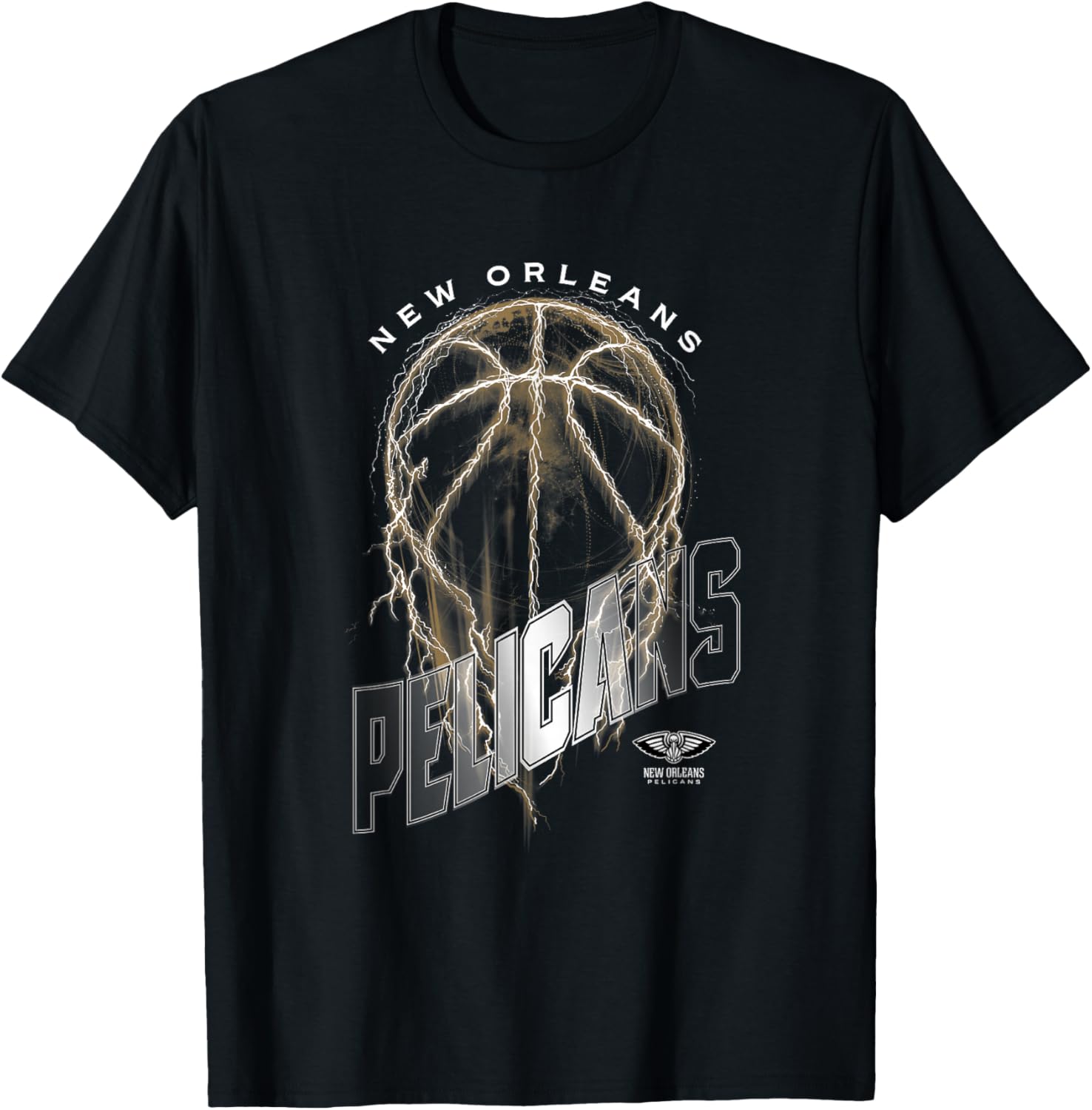 NBA New Orleans Pelicans Lightning Bolt Basketball Logo T-Shirt - T-Shirt | Black