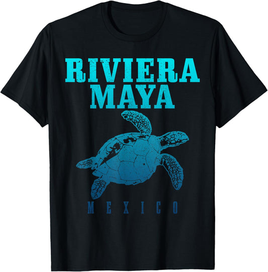 Riviera Maya Mexico Surf Sea Turtle Surfer Scuba Diving T-Shirt - T-Shirt | Black