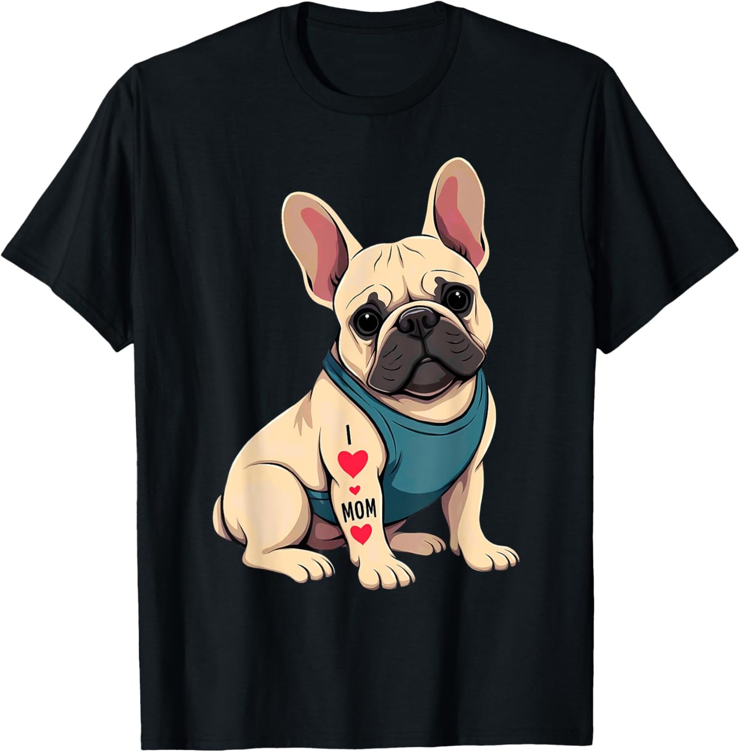 French Bulldog Tattoo I Love Mom Men Women T-Shirt - T-Shirt | Black