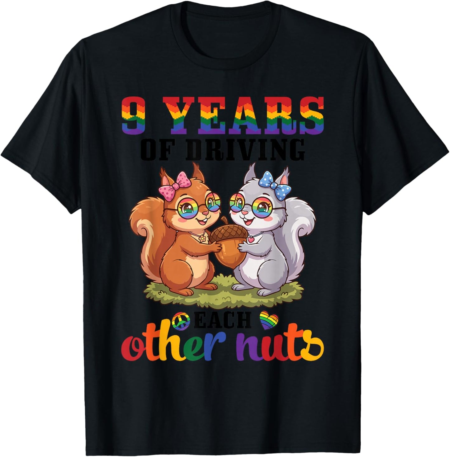 Squirrel Couple Anniversary 9 Years Driving Each Other Nuts T-Shirt - T-Shirt | Black
