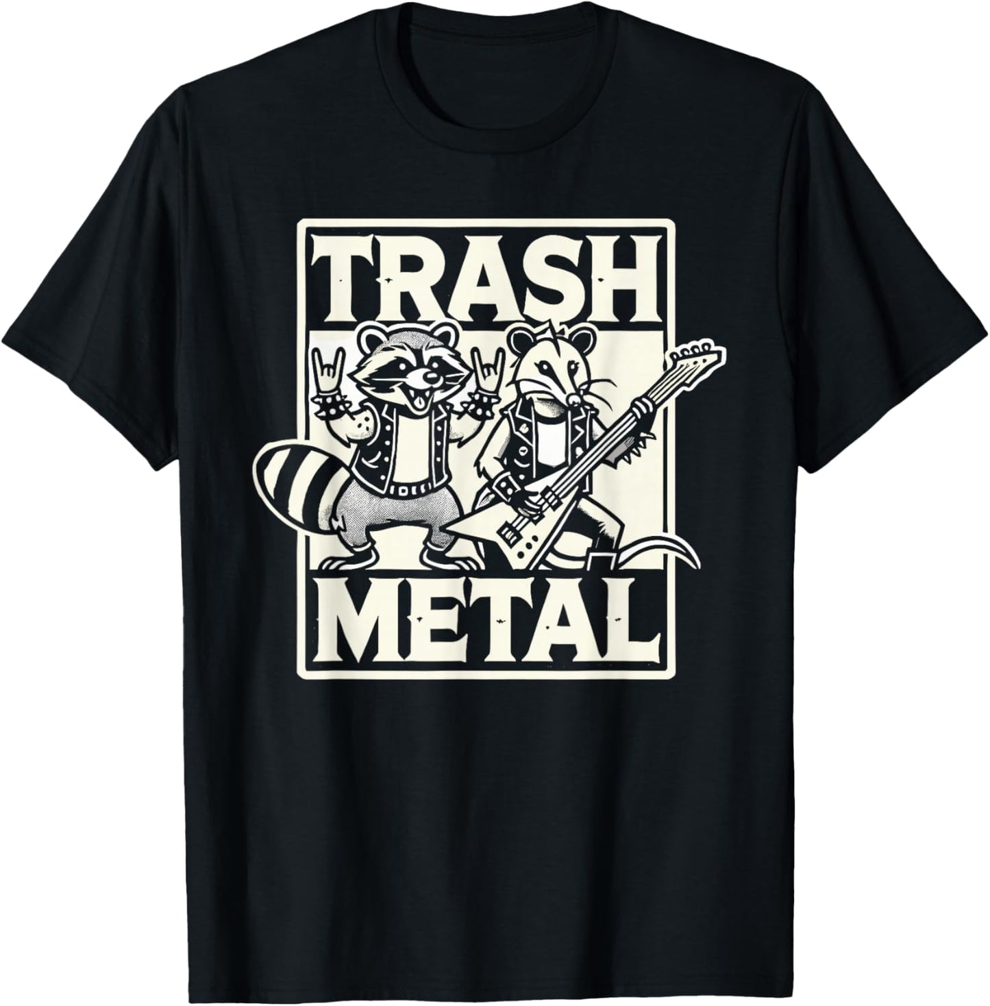 Trash Metal Funny Opossum Raccoon Band T-Shirt - T-Shirt | Black