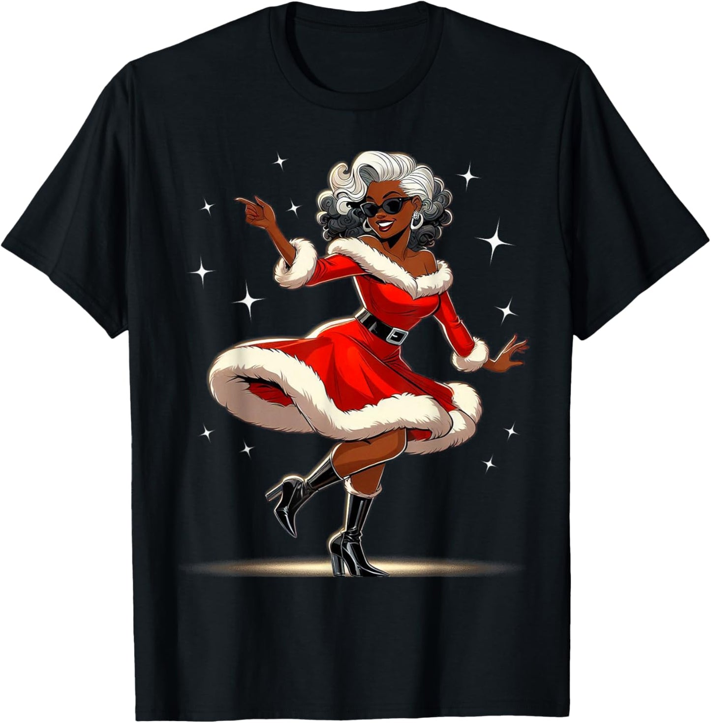 African Santa Wife Dancing African American Christmas T-Shirt - T-Shirt | Black