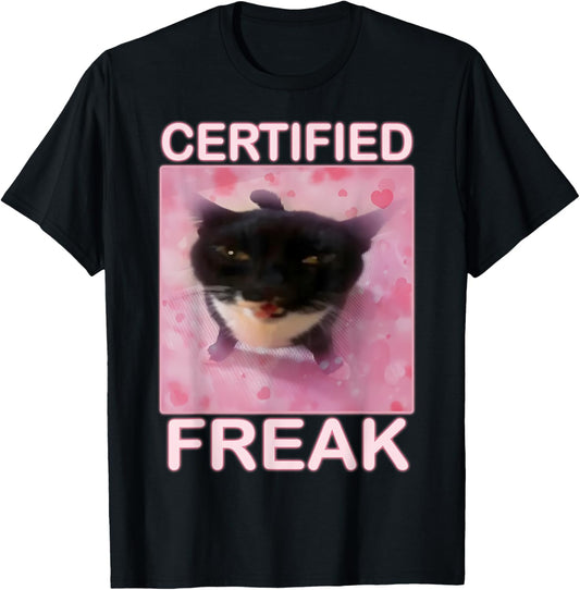 Cat Meme Certified Freak Eat Cement Cursed Cat Funny T-Shirt - T-Shirt | Black