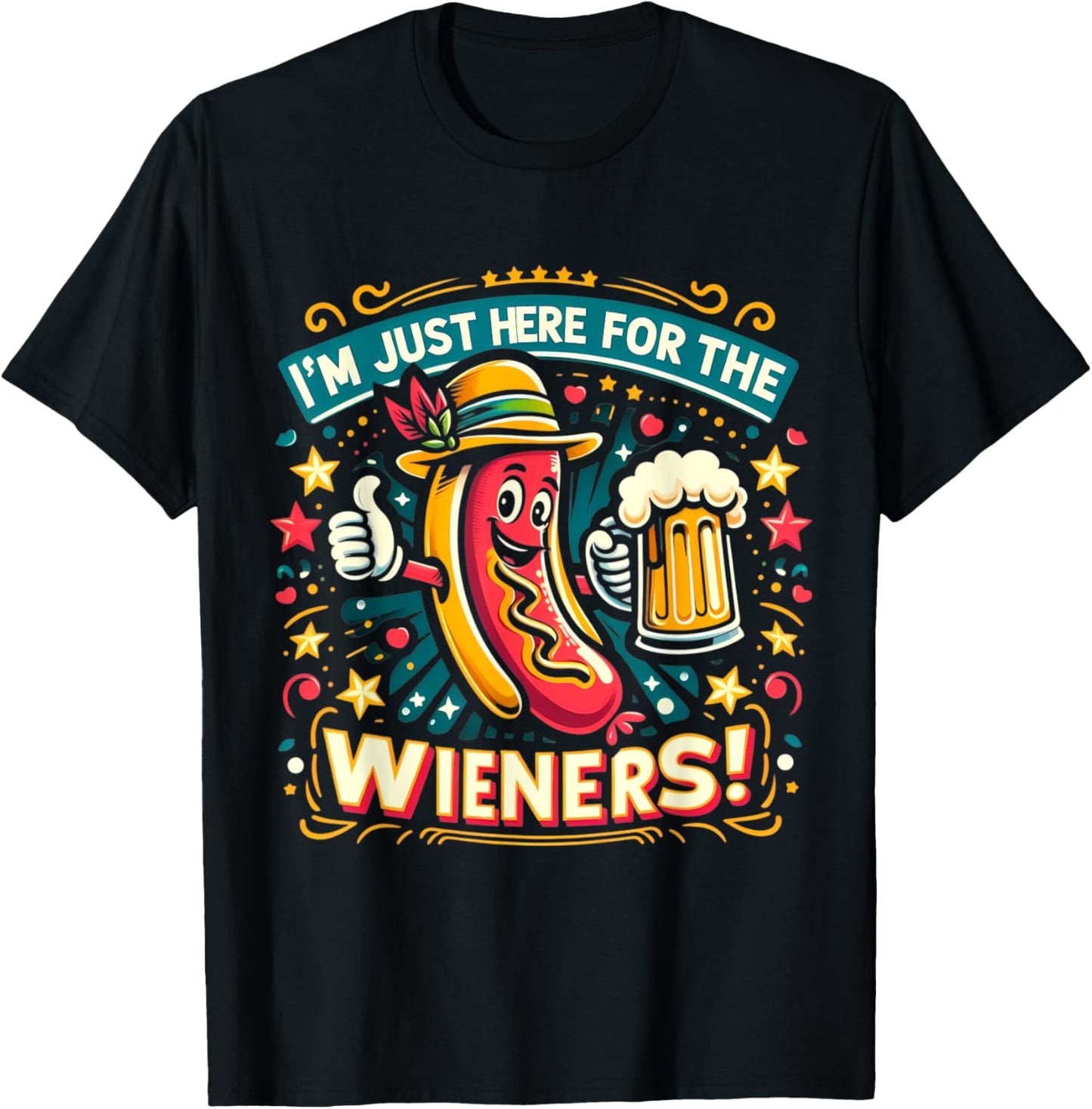 I'm Just Here For The Wieners Hotdog Funny Oktoberfest Pun Women T-Shirt - T-Shirt | Black