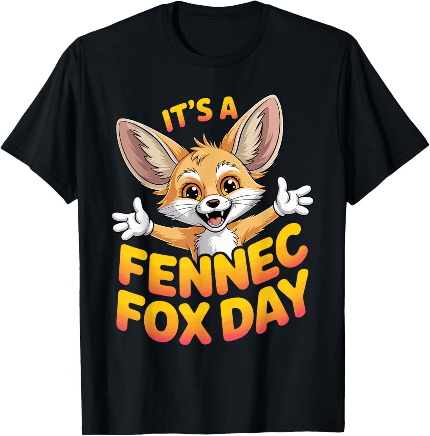 Cute Whimsical Cool Fox Playful Awesome Bright Big Fennec T-Shirt - T-Shirt | Black