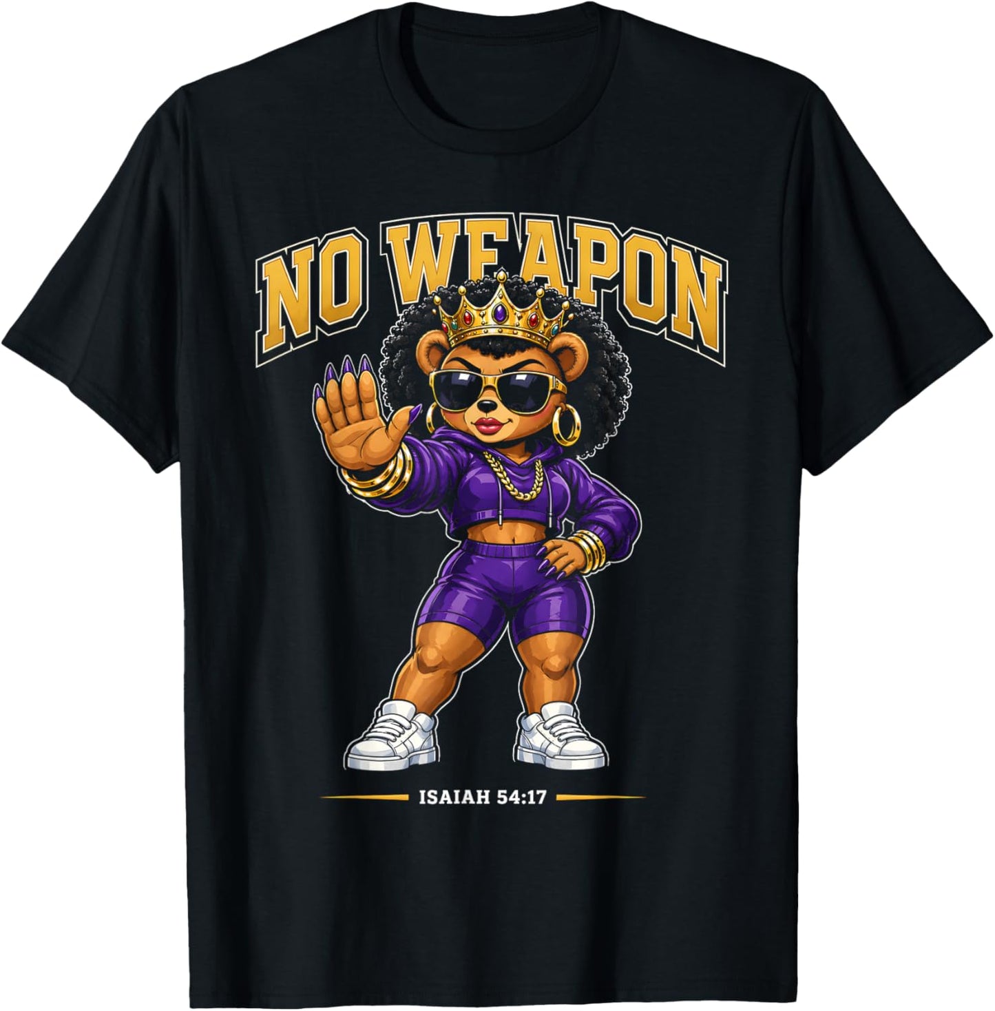 No Weapon Afro Black Girl Christian Isaiah 54 17 Bible Verse T-Shirt - T-Shirt | Black