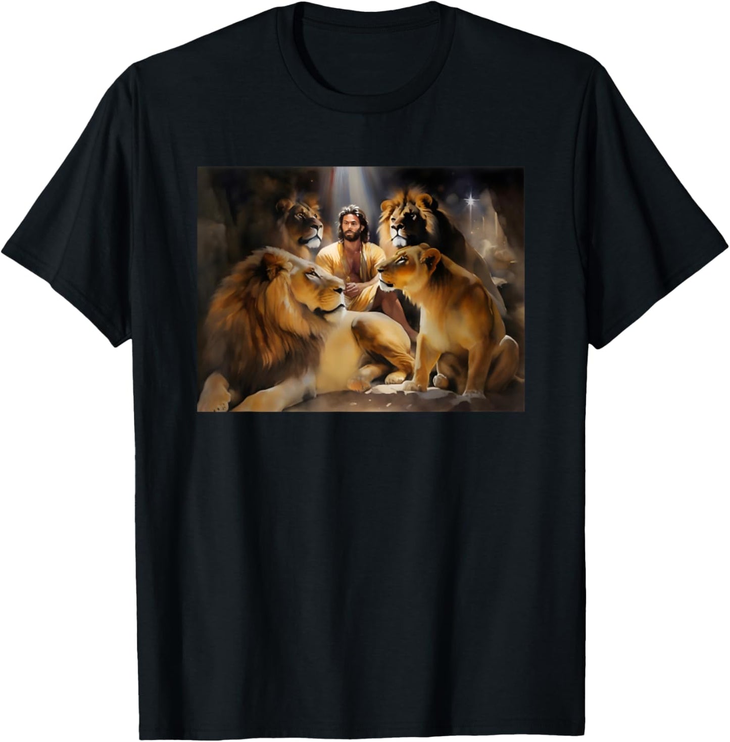 Daniel In The Lions Den Jesus And Lion Christian Bible T-Shirt - T-Shirt | Black
