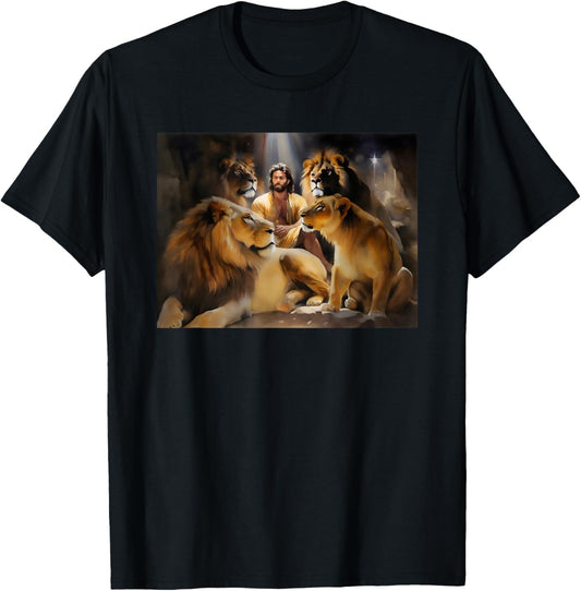 Daniel In The Lions Den Jesus And Lion Christian Bible T-Shirt - T-Shirt | Black