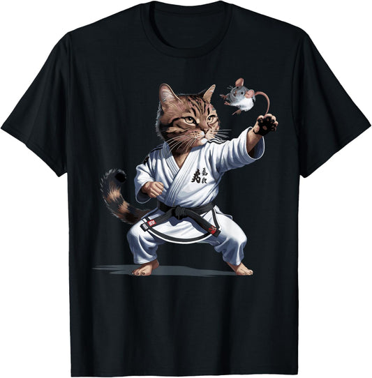 Martial Arts Cat Karate Black Belt Funny Fighter T-Shirt - T-Shirt | Black